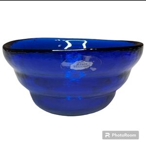 BLENKO Freeform Bowl Cobalt Blue Art Glass Trinket Dish Textured Decorative